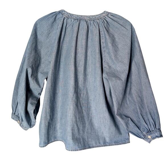 Levi’s Chambray Denim Blouse S Button Front Balloon Sleeve Western Casual - Picture 4 of 8
